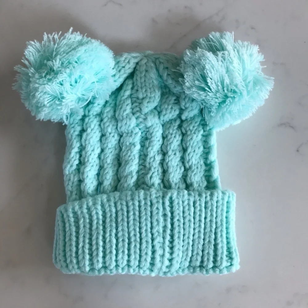 Turquoise Pom ball toddler winter hat